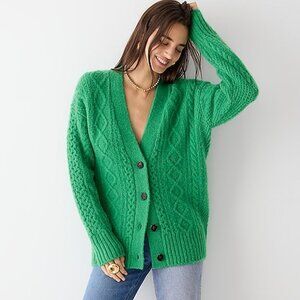 J. Crew Cable Knit Stretch Wool Cardigan Sweater